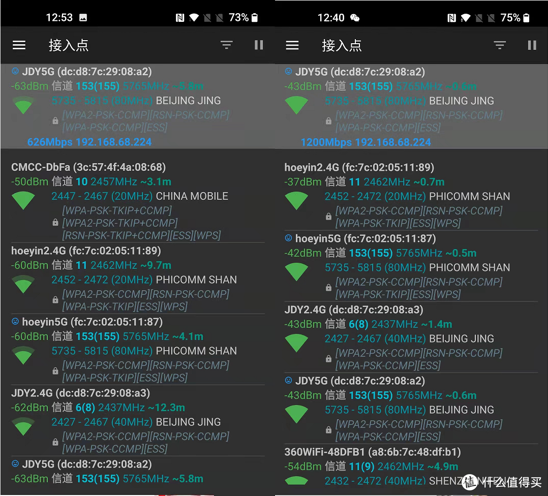 JDY5G用于AX 1800 Pro,Hoeyin5G用于K3C WIFI信号强度