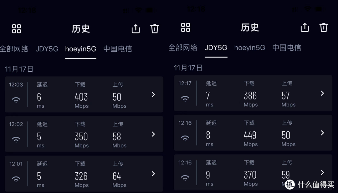 手机连接速度,左侧Fe K3C,右侧无线宝藏AX 1800Pro。