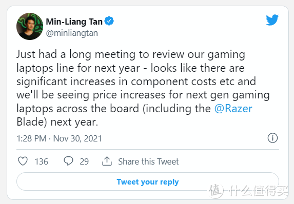 联想小米抢骁龙8 Gen1全球首发;雷蛇官宣2022年笔记本电脑全涨价