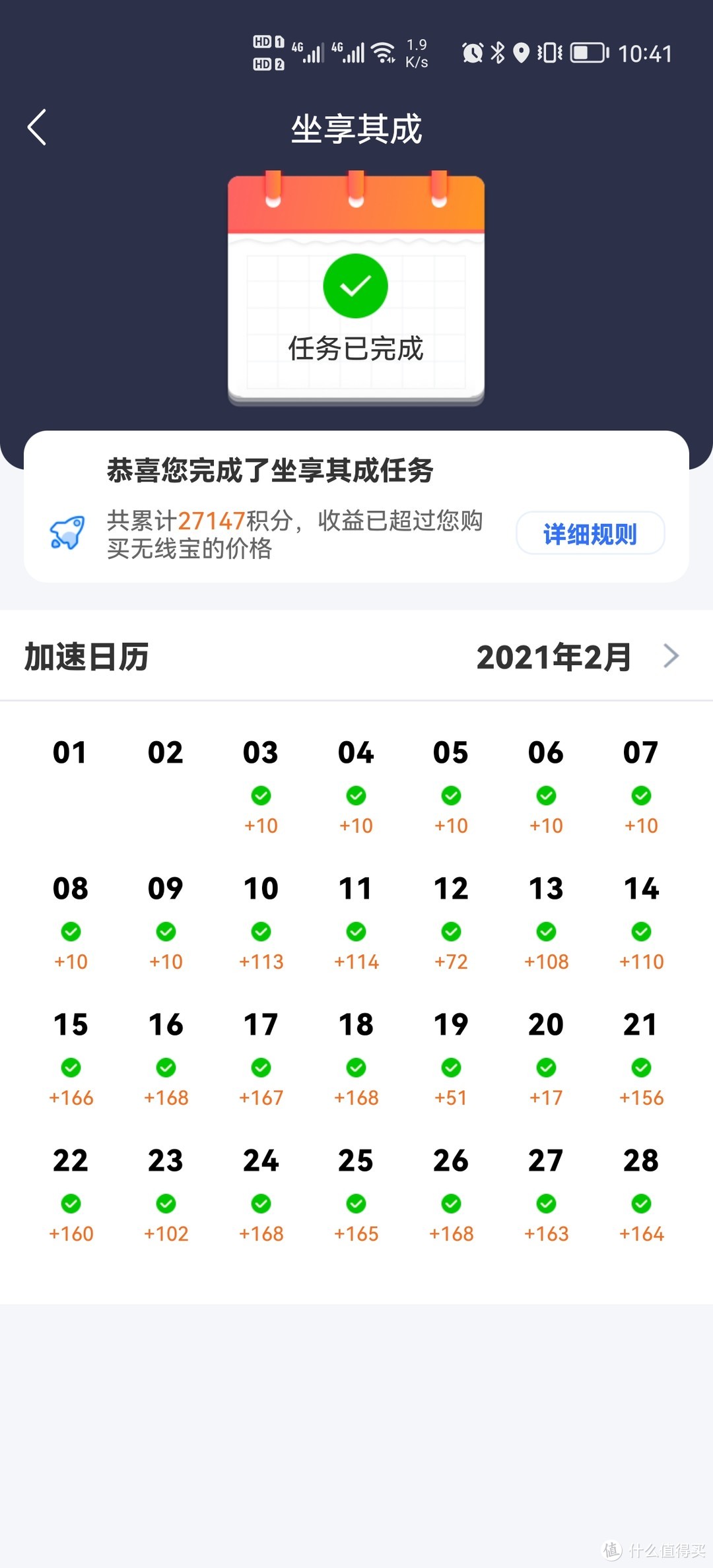 21年2月份，前7天都是10积分
