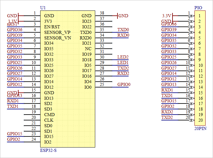 ▲ 图1.2.1 ESP32-S 转接板的接口定义