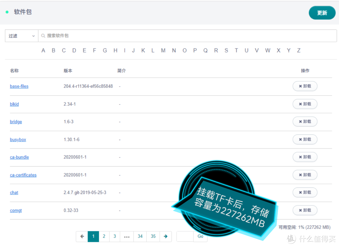 挂载TF卡后，存储容量为227262MB