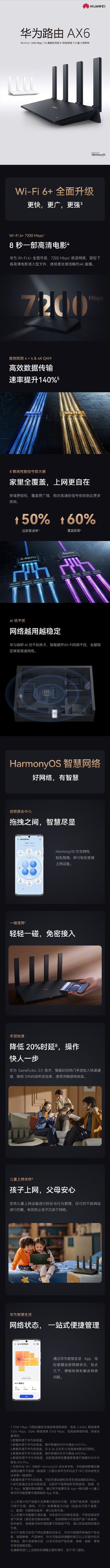 华为发布 AX6 路由器，7200Mbps速率，轻松穿3堵墙