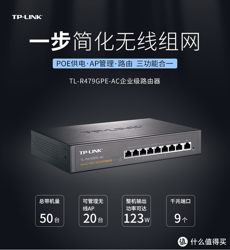 TL-R479GPE-AC电缆公司路由器,内建9个全千兆字节
