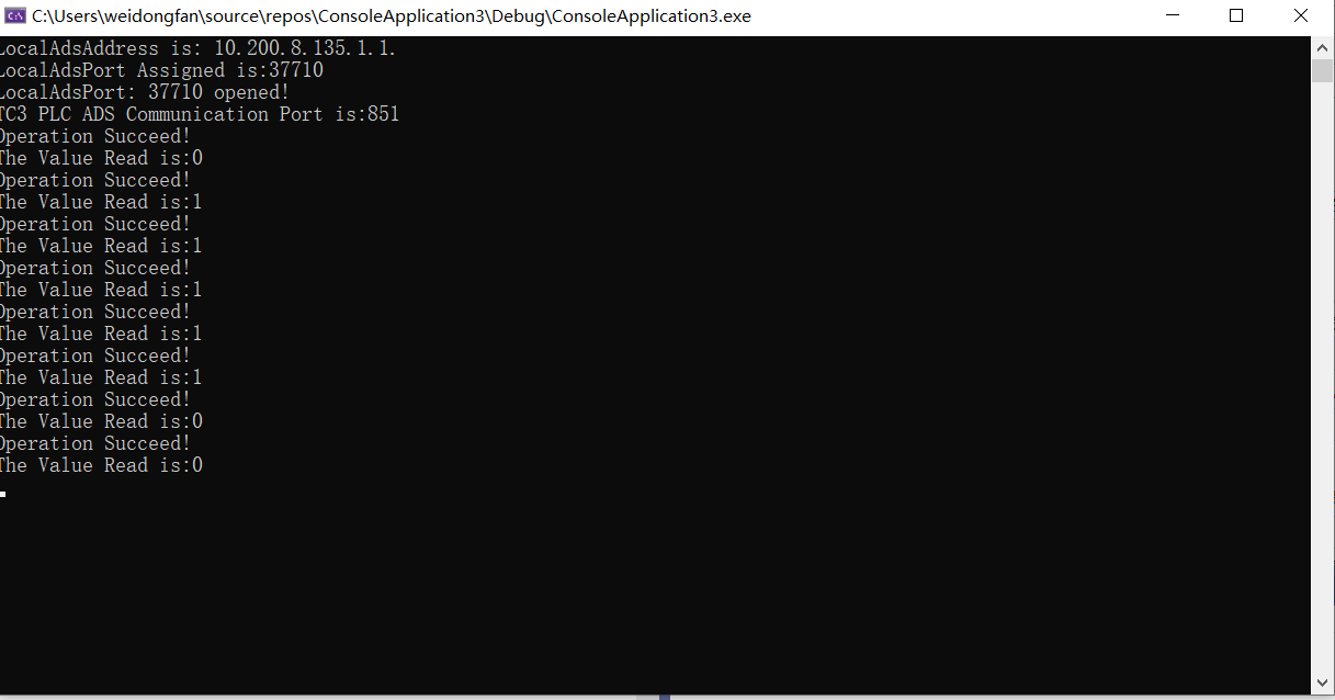 成功读取到PLC当中的变量