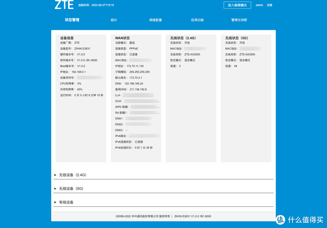 不起眼的青铜其实是王者,实测拿两台ZTE AX3000巡天版做有线MESH组网,无线信号覆盖真的不错!