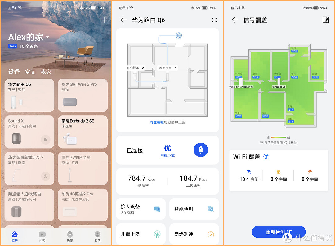 华为路由 Q6子母路由三链路高效组网，轻松提升全屋WiFi信号覆盖效果