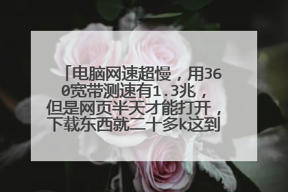 电脑网速超慢,用360宽带测速有1.3兆,但是网页半天才能打开,下载东西就二十多k这到底是怎么了?