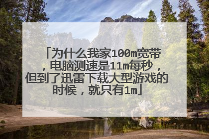 为什么我家100m宽带,电脑测速是11m每秒,但到了迅雷下载大型游戏的时候,就只有1m