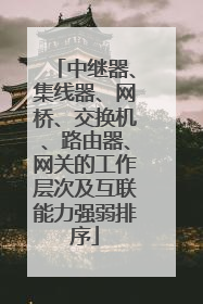中继器、集线器、网桥、交换机、路由器、网关的工作层次及互联能力强弱排序