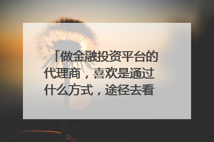 做金融投资平台的代理商，喜欢是通过什么方式，途径去看去选平台呢？