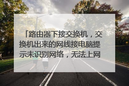 路由器下接交换机,交换机出来的网线接电脑提示未识别网络,无法上网。但能登进路由器设置页面!怎解决?