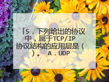 5．下列给出的协议中，属于TCP/IP协议结构的应用层是（ ）。 A．UDP B．IP C．TCP D．Telnet求大神帮助