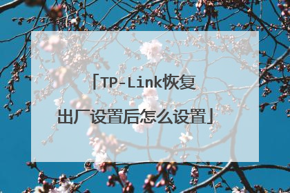 TP-Link恢复出厂设置后怎么设置